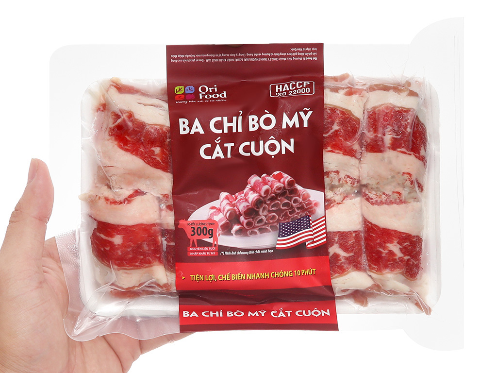Thịt ba chỉ bò Mỹ cắt cuộn Orifood khay 300g 12