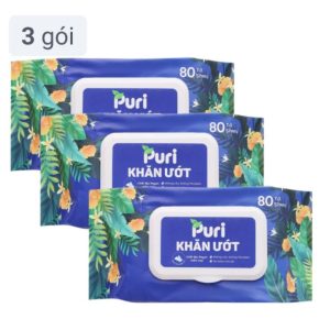 Combo 3 gói khăn ướt Puri không mùi gói 80 miếng